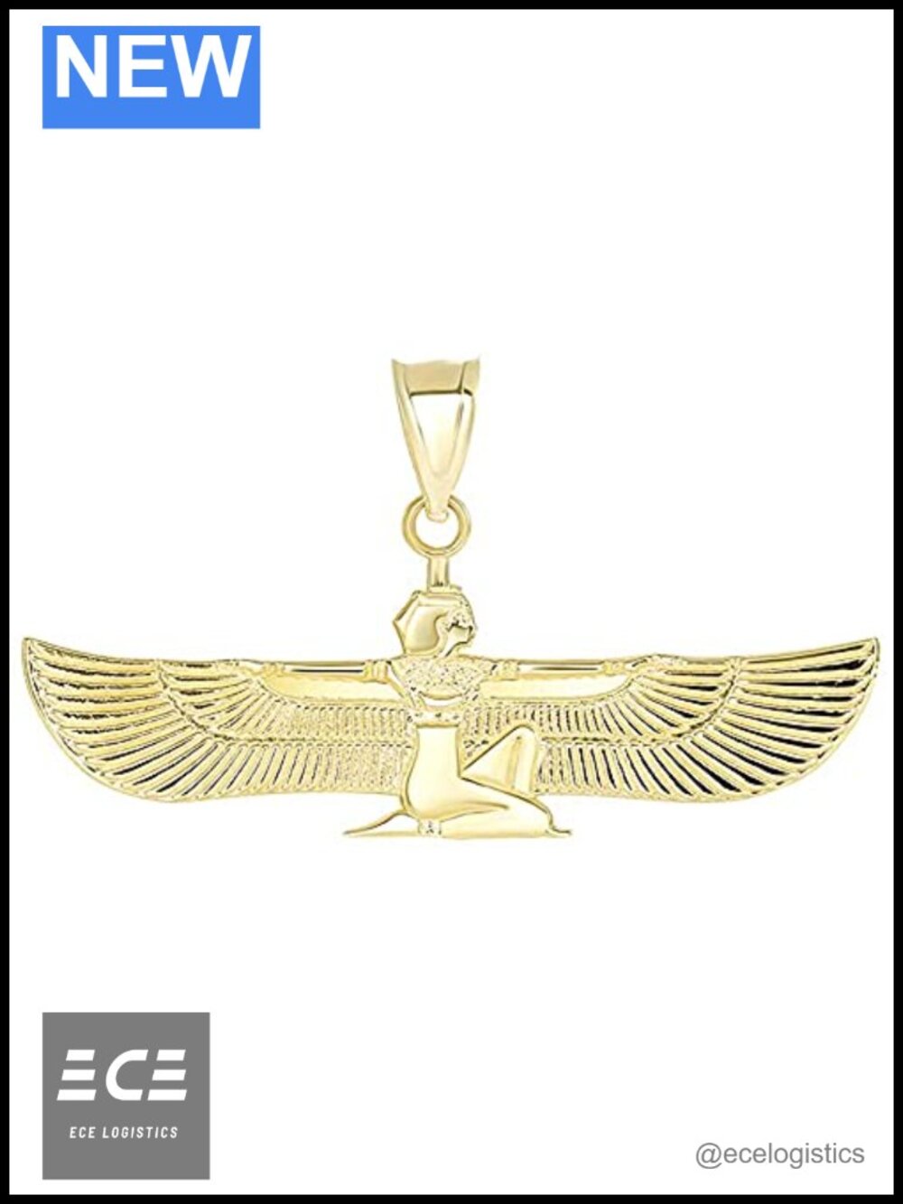 10K Solid Gold Winged Egyptian Goddess Isis Pendant Charm